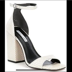 Chelsea & Violet, the Tara Snake Embossed Block Heel White